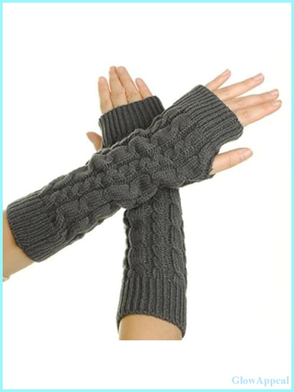 Cable Knit Fingerless Gloves Arm Warmers Thumb Hole for Women